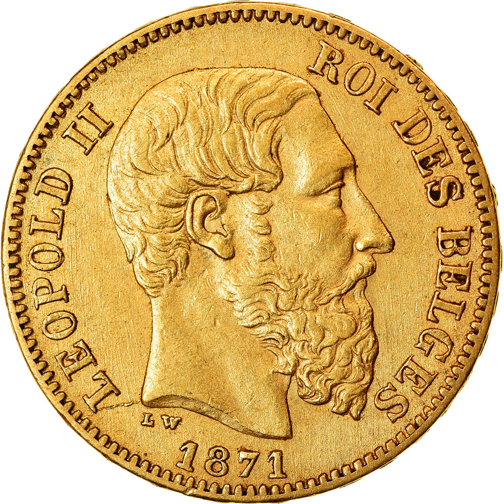 Coin, Belgium, Leopold II, 20 Francs, 20 Frank, 1871, AU(55-58), Gold, KM:37