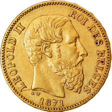 Münze, Belgien, Leopold II, 20 Francs, 20 Frank, 1871, VZ, Gold, KM:37