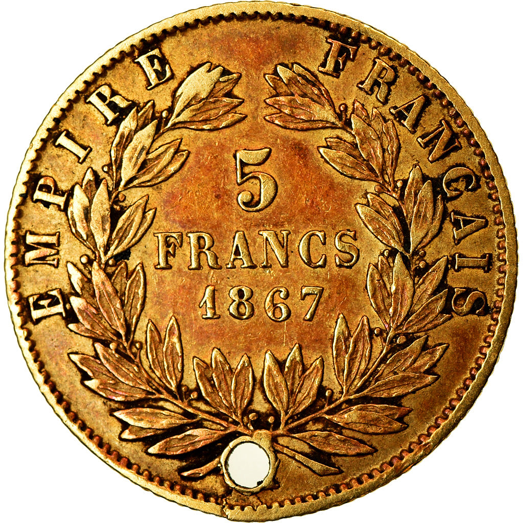Moneta, Francja, Napoleon III, Napoléon III, 5 Francs, 1867, Paris, EF(40-45)