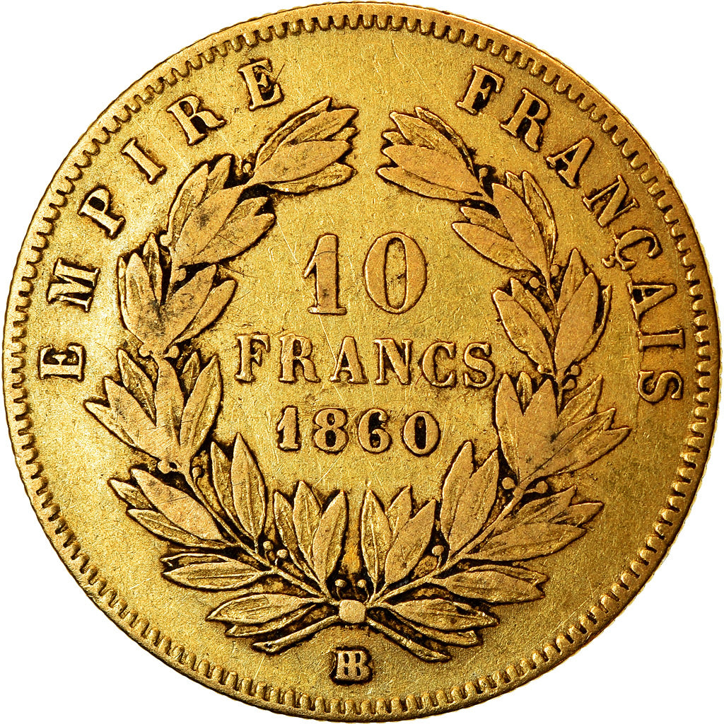 Moneda, Francia, Napoleon III, Napoléon III, 10 Francs, 1860, Strasbourg, MBC