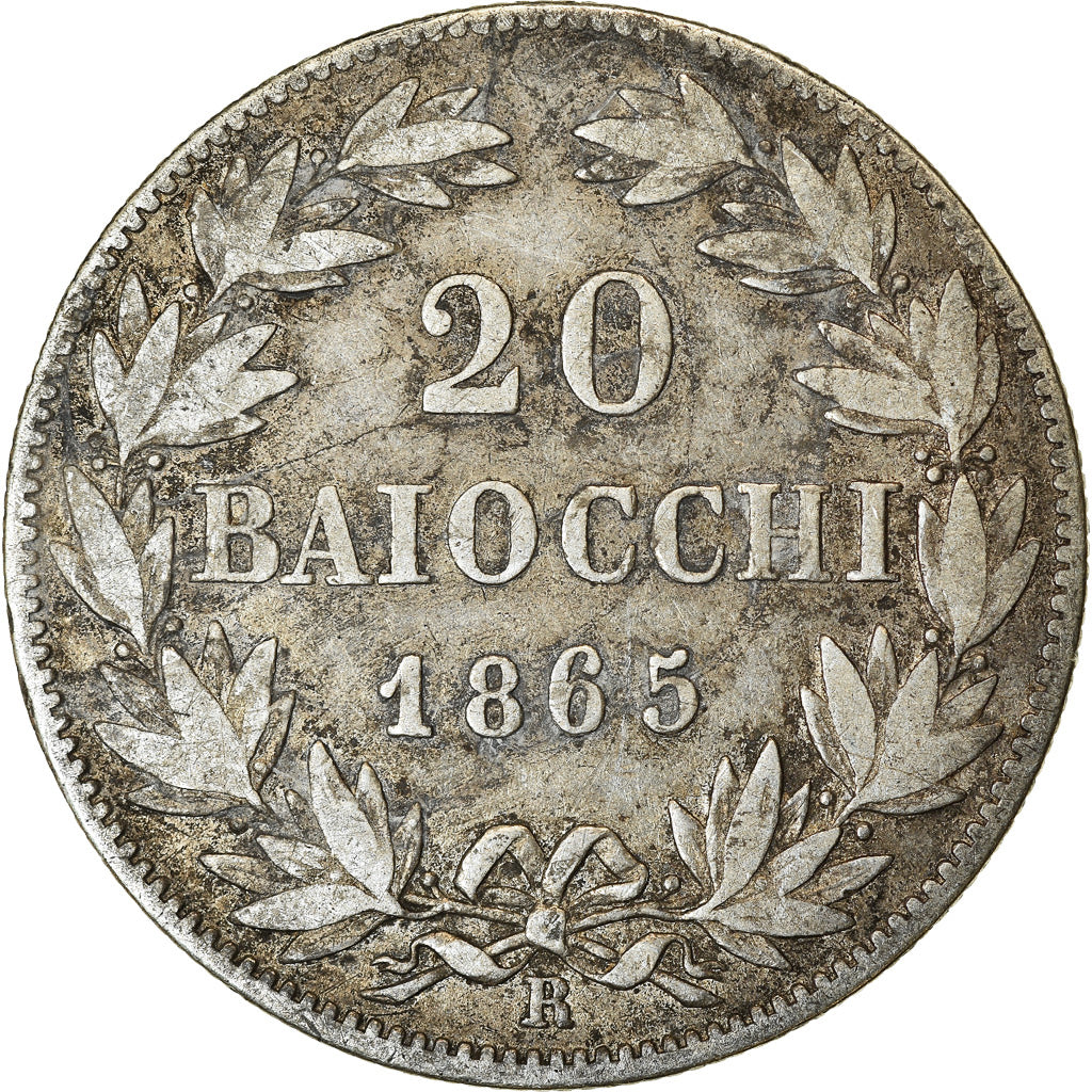 Coin, ITALIAN STATES, PAPAL STATES, Pius IX, 20 Baiocchi, 1865, Roma, VF(20-25)
