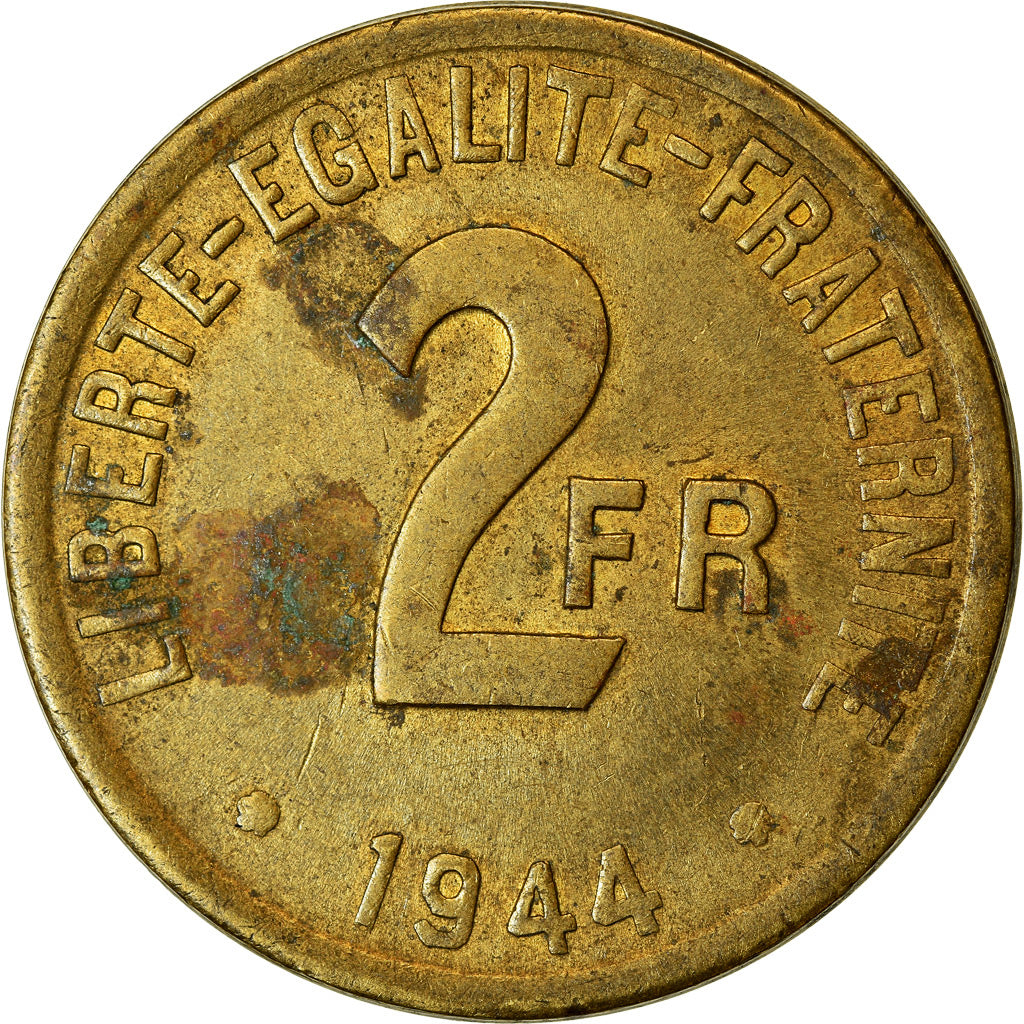 Monnaie, France, France Libre, 2 Francs, 1944, Philadelphie, TTB, Laiton