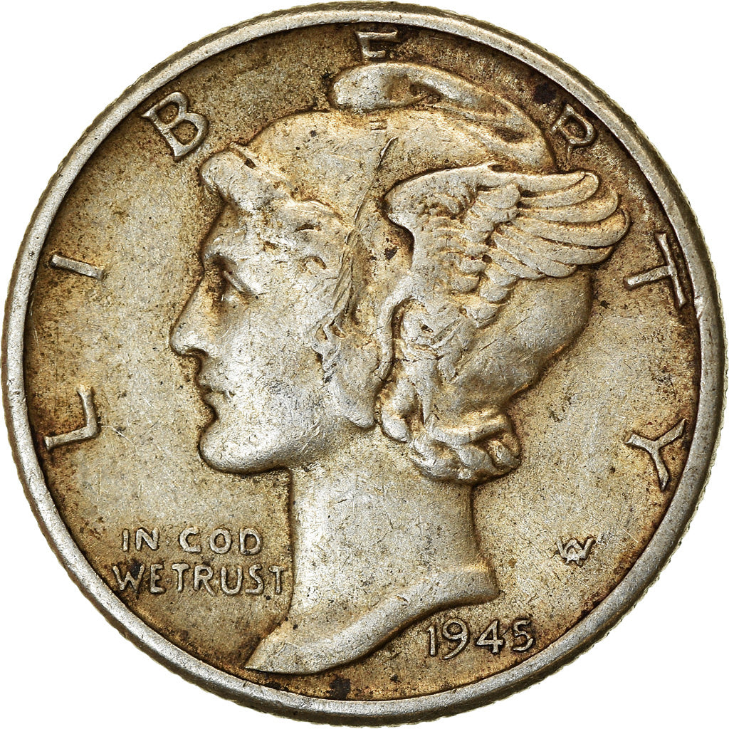 Coin, United States, Mercury Dime, Dime, 1945, U.S. Mint, Philadelphia