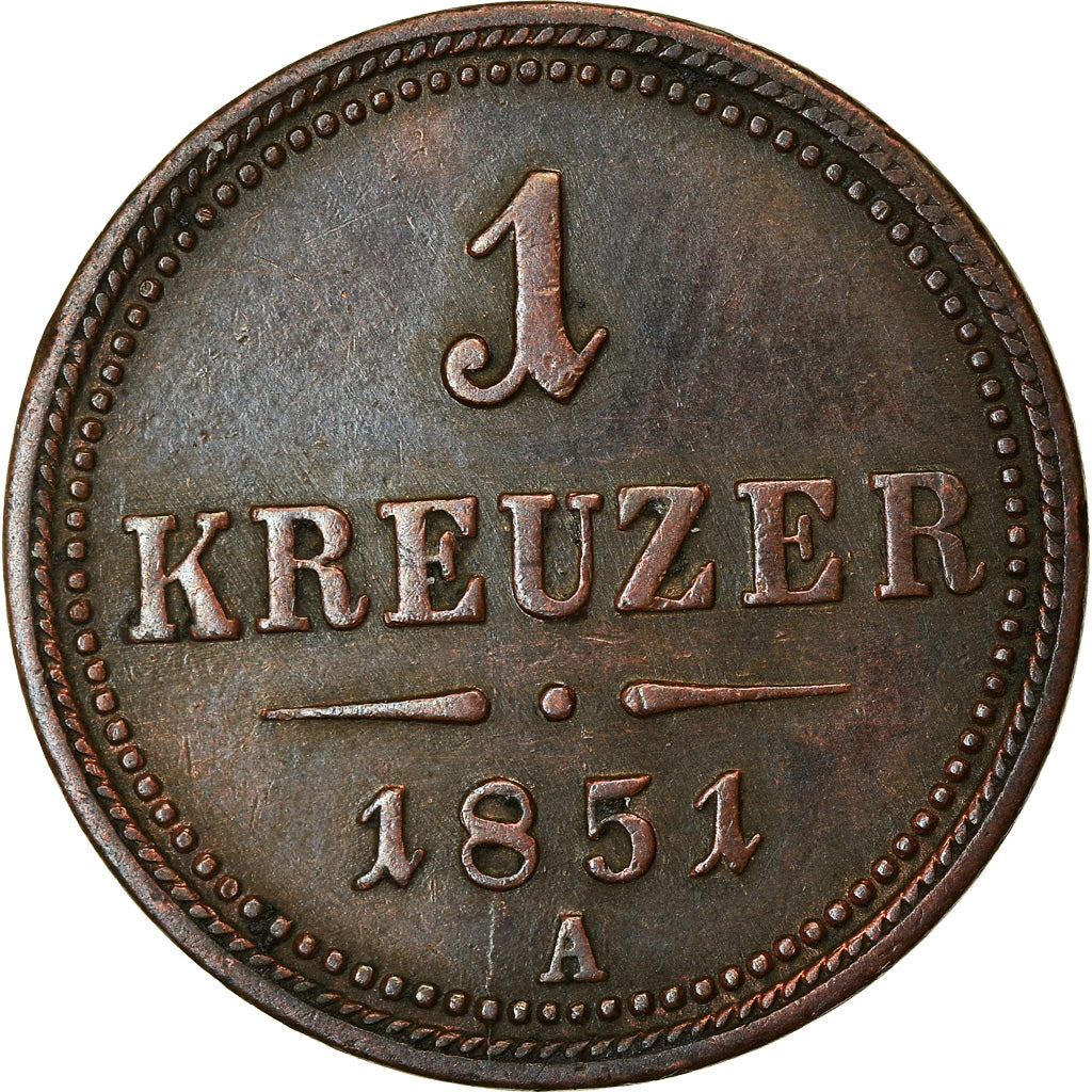 Moeda, Áustria, Franz Joseph I, Kreuzer, 1851, AU(50-53), Cobre, KM:2185