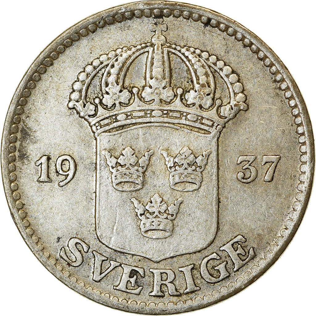 Moneta, Svezia, Gustaf V, 25 Öre, 1937, BB, Argento, KM:785