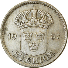 Moneta, Svezia, Gustaf V, 25 Öre, 1937, BB, Argento, KM:785