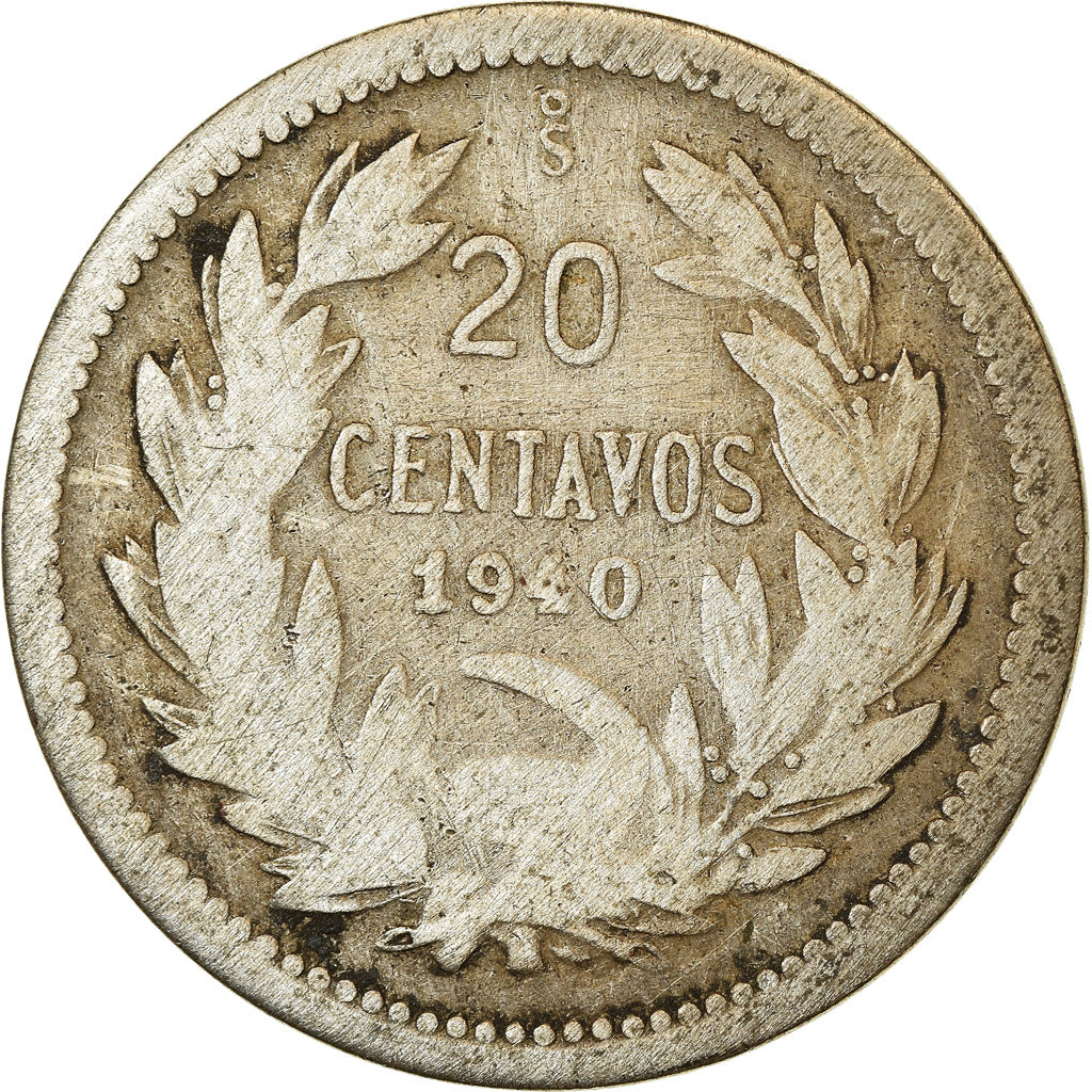 Moneta, Chile, 20 Centavos, 1940, Santiago, VF(20-25), Miedź-Nikiel, KM:167.3
