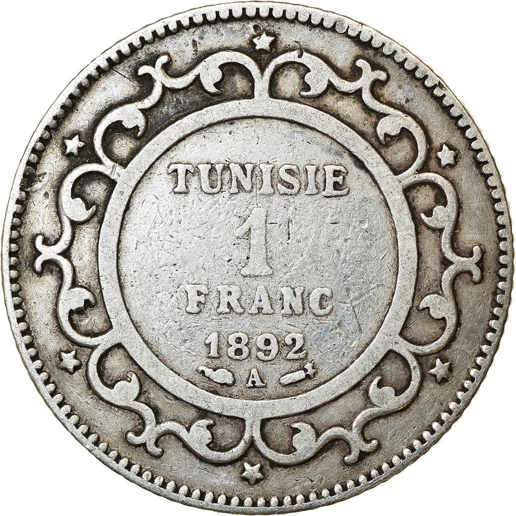 Moneta, Tunisia, Ali Bey, Franc, 1892, Paris, VF(30-35), Srebro, KM:224