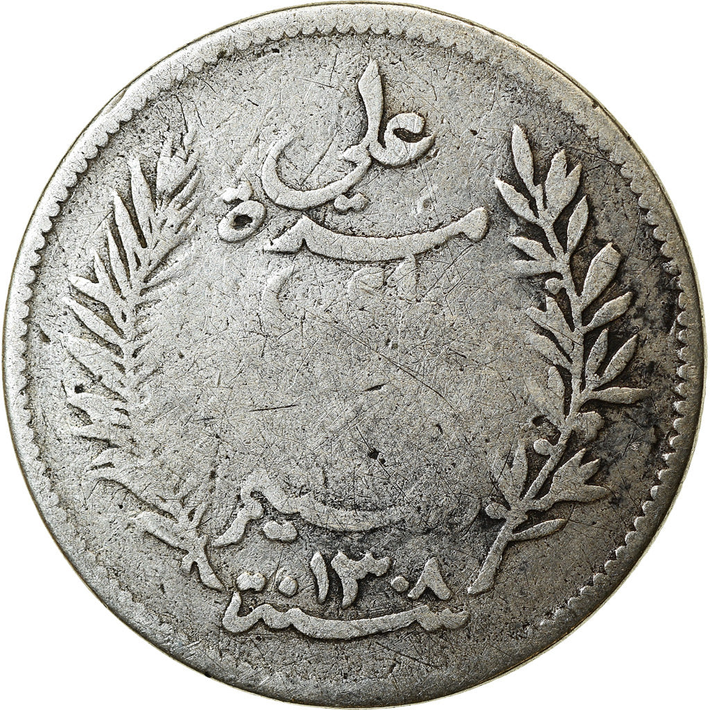 Moneta, Tunisia, Ali Bey, 50 Centimes, 1891, Paris, MB, Argento, KM:223
