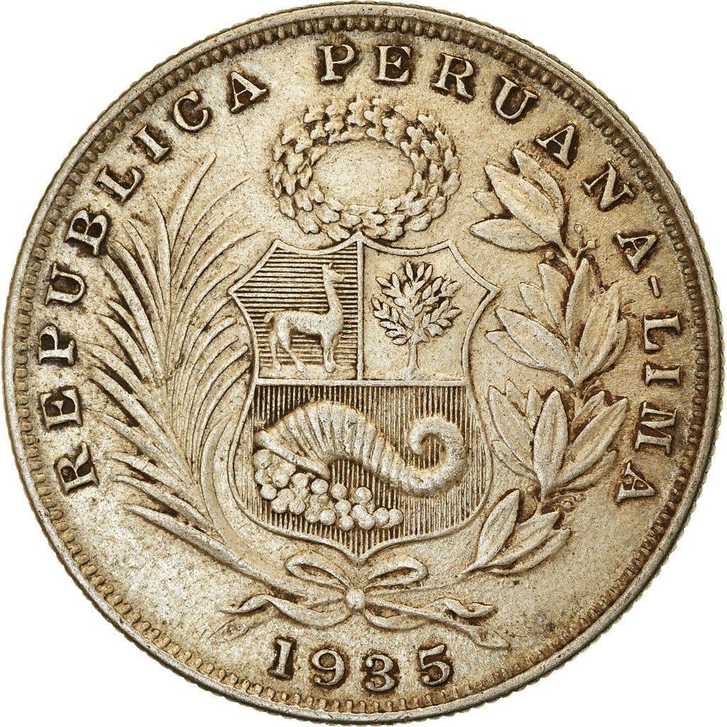 Münze, Peru, 1/2 Sol, 1935, Lima, SS+, Silber, KM:216