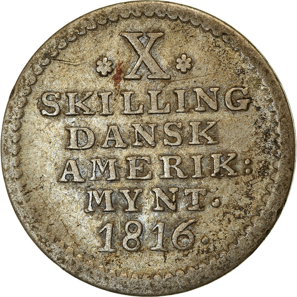 Moneta, Indie occidentali danesi, Frederik VI, 10 Skilling, 1816, Copenhagen