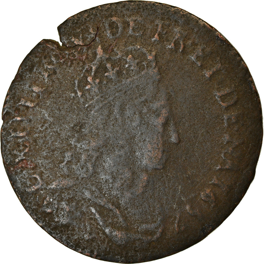 Moneta, Francja, Louis XIV, Liard de France au buste juvénile, deuxième type