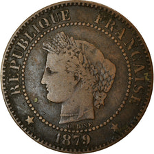 Moneta, Francia, Cérès, 2 Centimes, 1879, Paris, MB+, Bronzo, KM:827.1