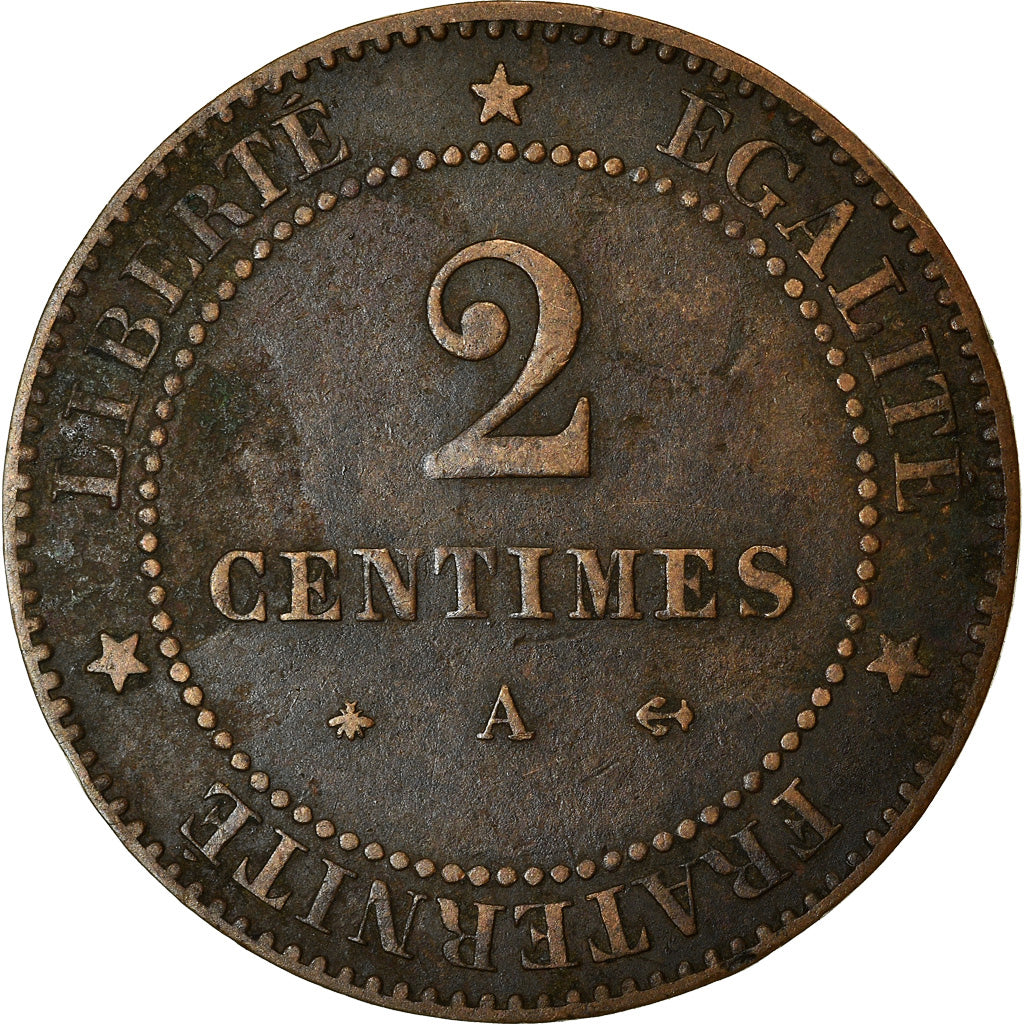 Moneta, Francia, Cérès, 2 Centimes, 1879, Paris, MB+, Bronzo, KM:827.1