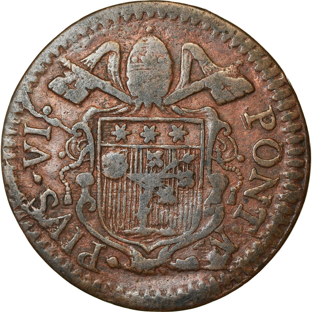 Munten, Italiaanse staten, PAPAL STATES-BOLOGNA, Pius VI (Sestus), Quattrino