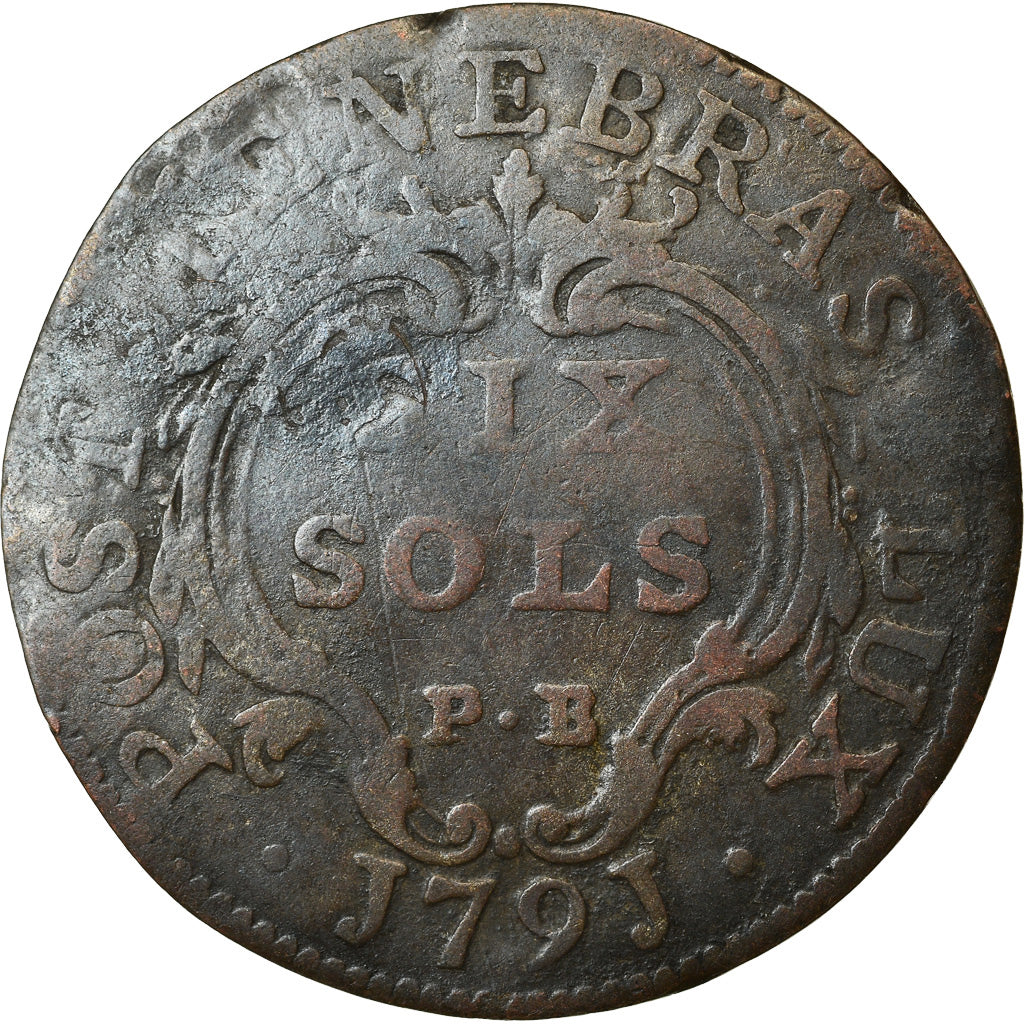 Moneta, Svizzera, 6 Sols, 1791, Bern, MB+, Biglione, KM:82