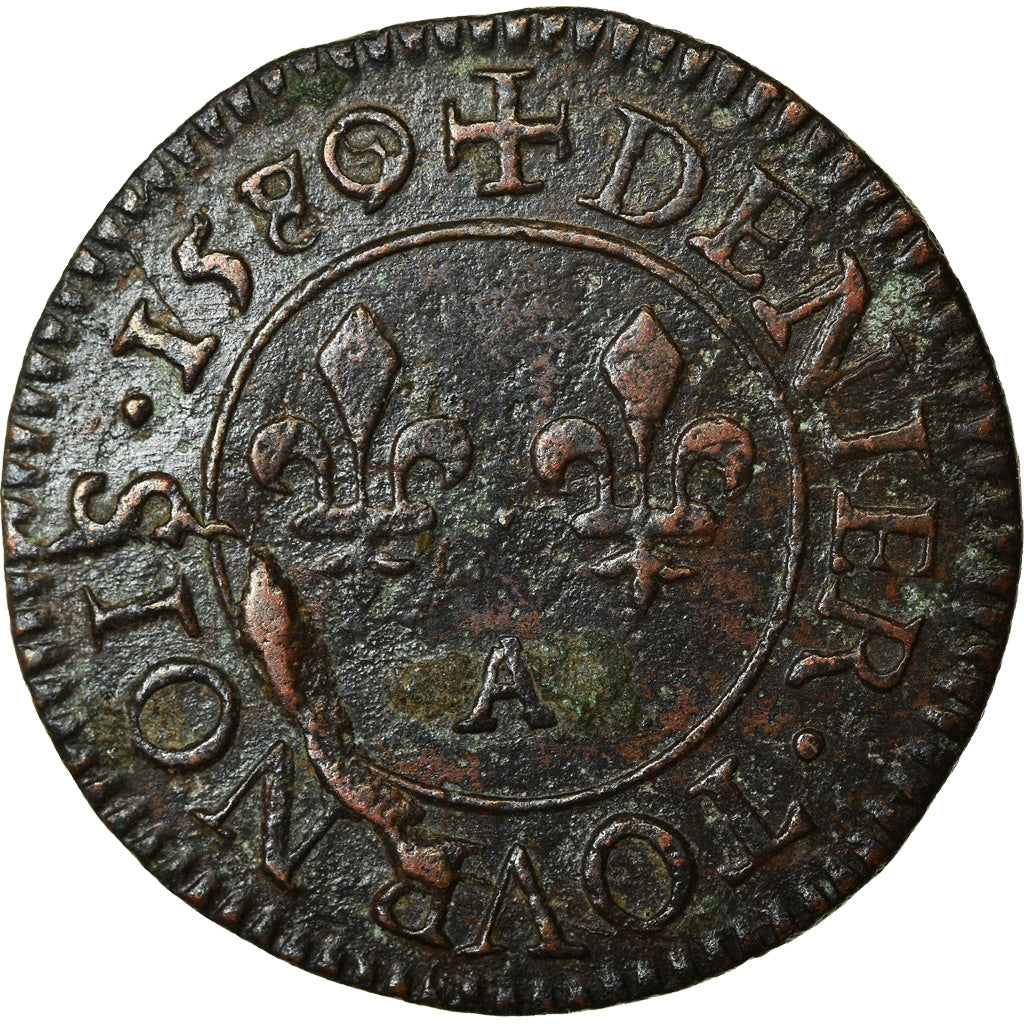 Münze, Frankreich, Henri III, Denier Tournois, 1580/79, Paris, SS, Kupfer