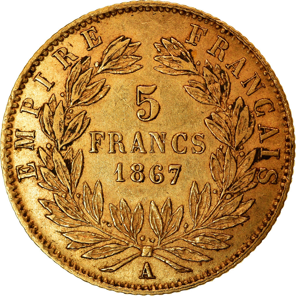 Munten, Frankrijk, Napoleon III, Napoléon III, 5 Francs, 1867, Paris, ZF+