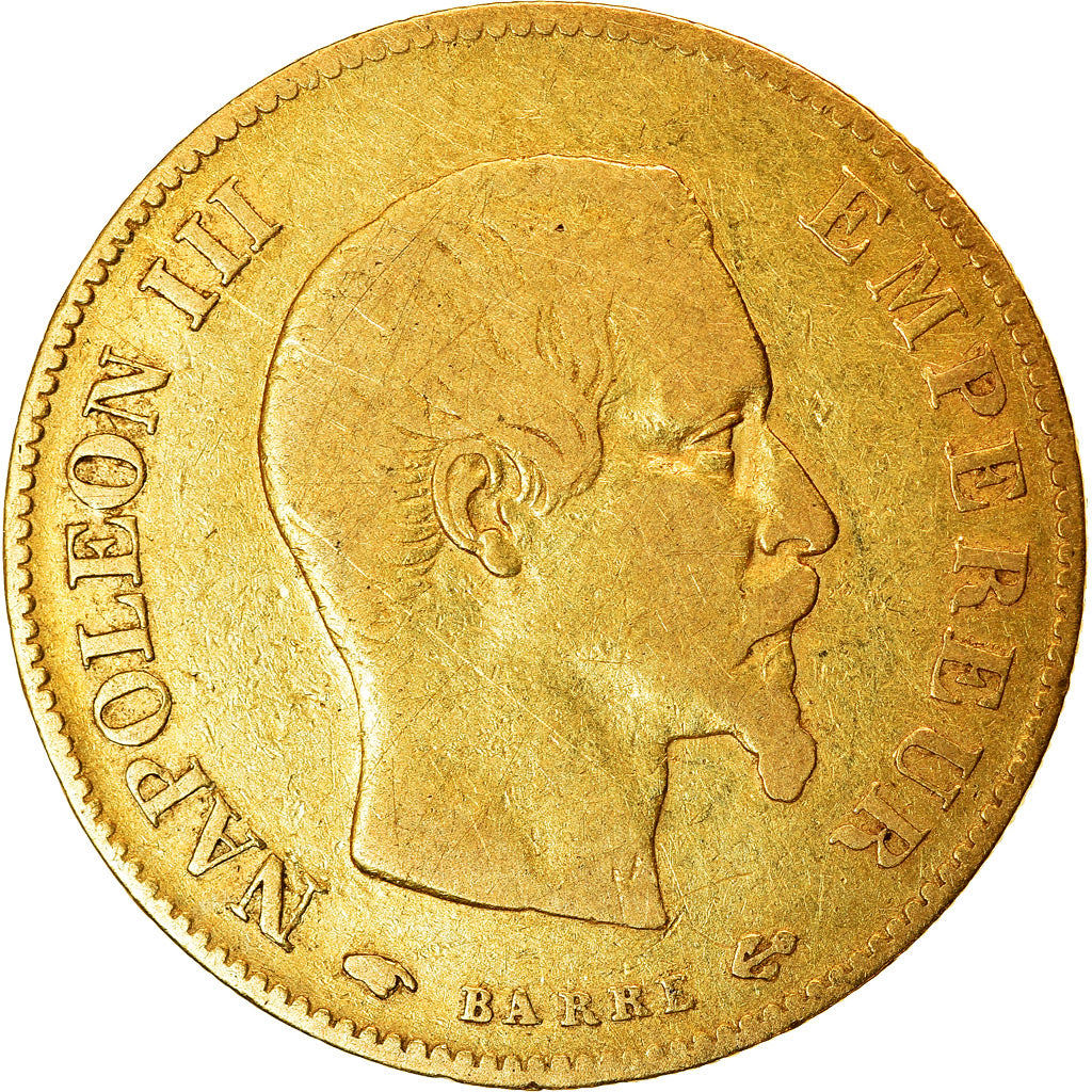 Moneda, Francia, Napoleon III, Napoléon III, 10 Francs, 1859, Paris, BC+, Oro