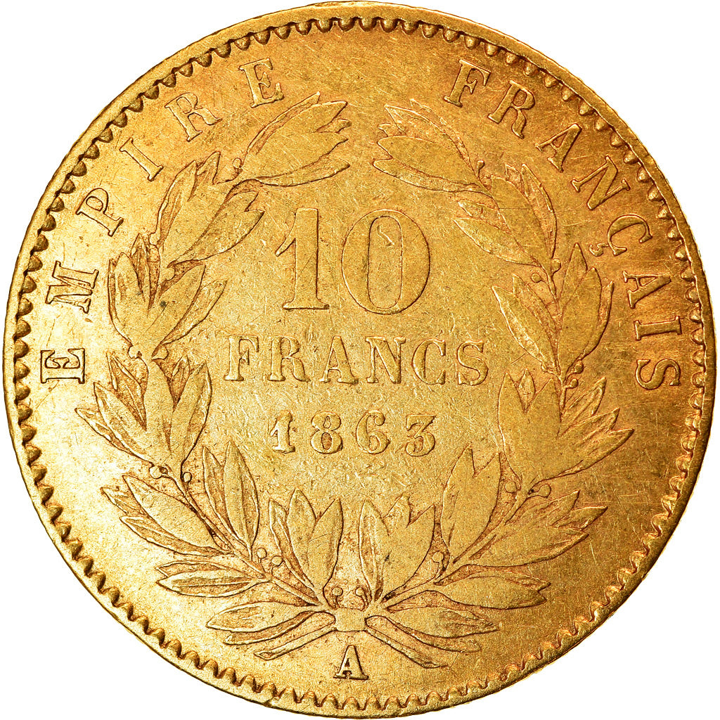Moneta, Francja, Napoleon III, Napoléon III, 10 Francs, 1863, Paris, VF(30-35)