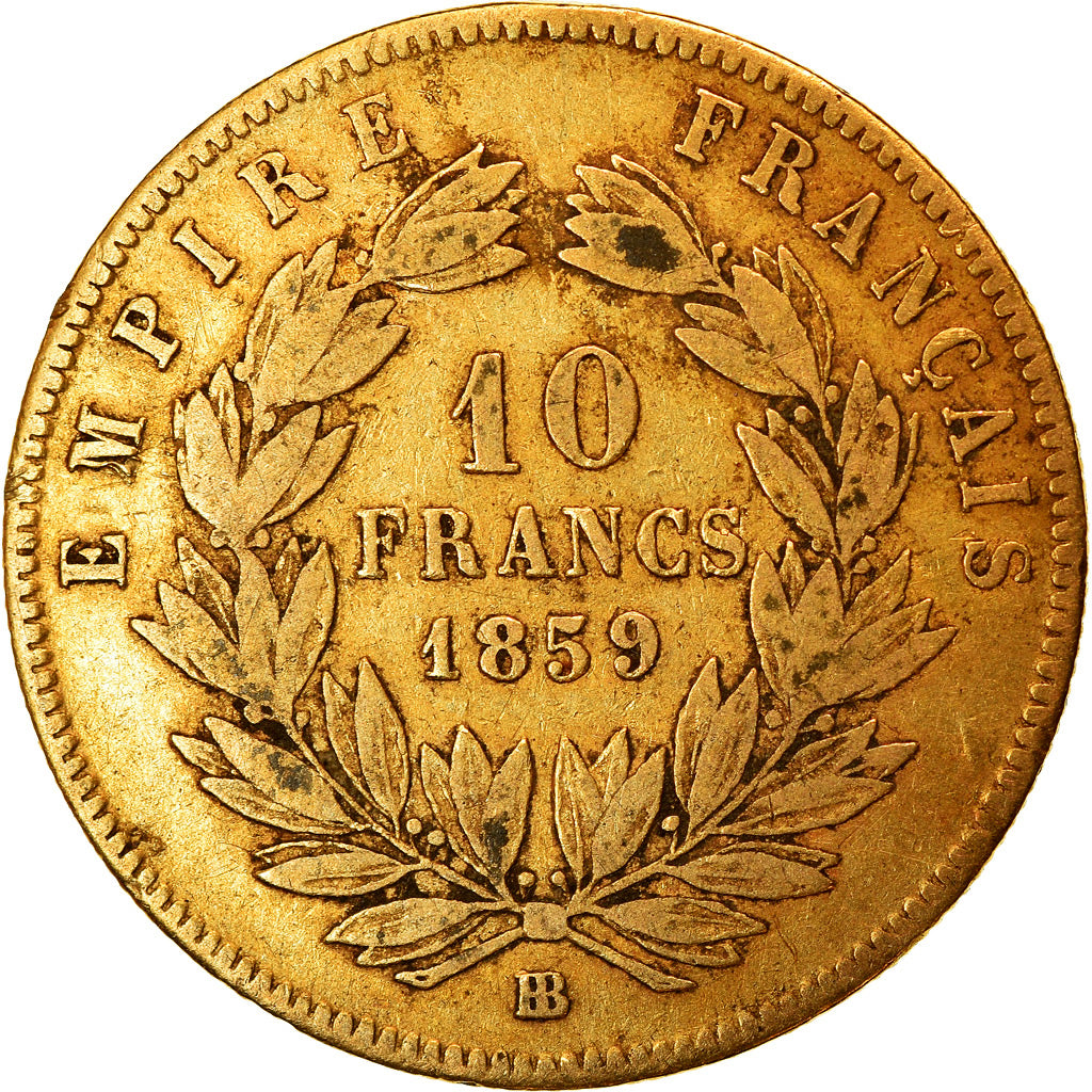 Moneta, Francja, Napoleon III, Napoléon III, 10 Francs, 1859, Strasbourg