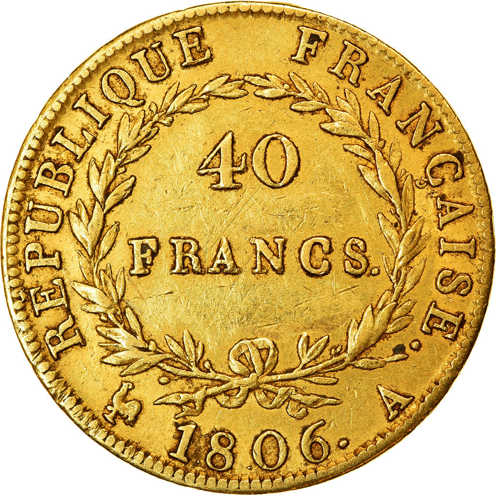 Coin, France, Napoléon I, 40 Francs, 1806, Paris, VF(30-35), Gold, KM:675.1