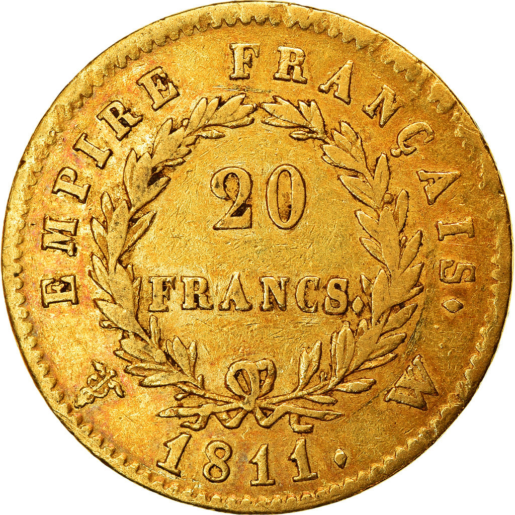 Moneta, Francia, Napoléon I, 20 Francs, 1811, Lille, BB, Oro, KM:695.10