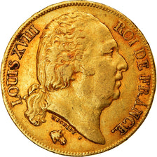 Moneda, Francia, Louis XVIII, 20 Francs, 1818, Paris, MBC, Oro, KM:712.1
