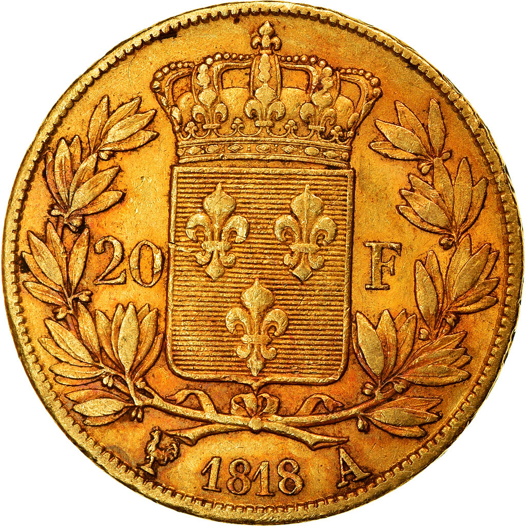 Moneta, Francia, Louis XVIII, 20 Francs, 1818, Paris, BB, Oro, KM:712.1