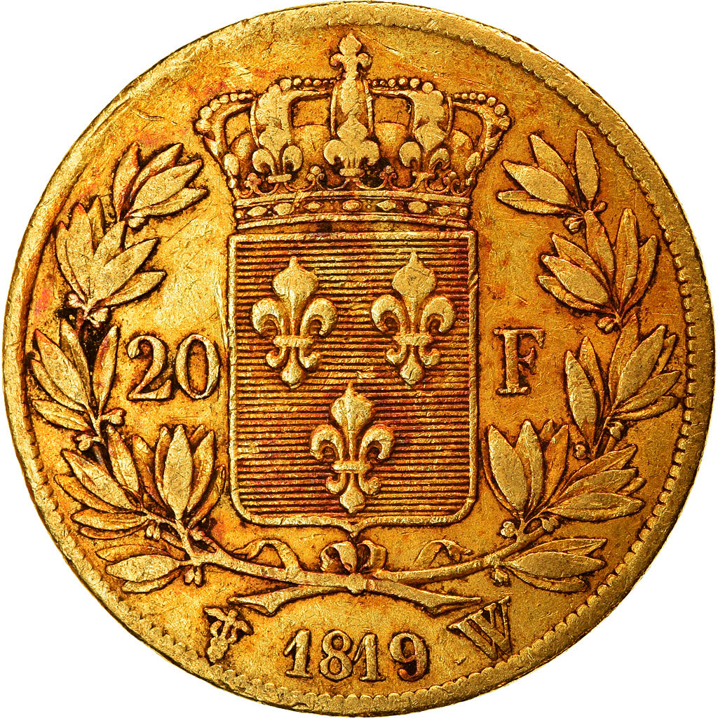 Moeda, França, Louis XVIII, Louis XVIII, 20 Francs, 1819, Lille, EF(40-45)