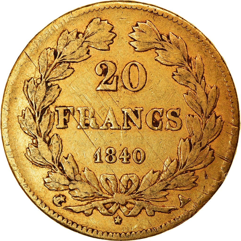 Moneta, Francia, Louis-Philippe, 20 Francs, 1840, Paris, BB, Oro, KM:750.1