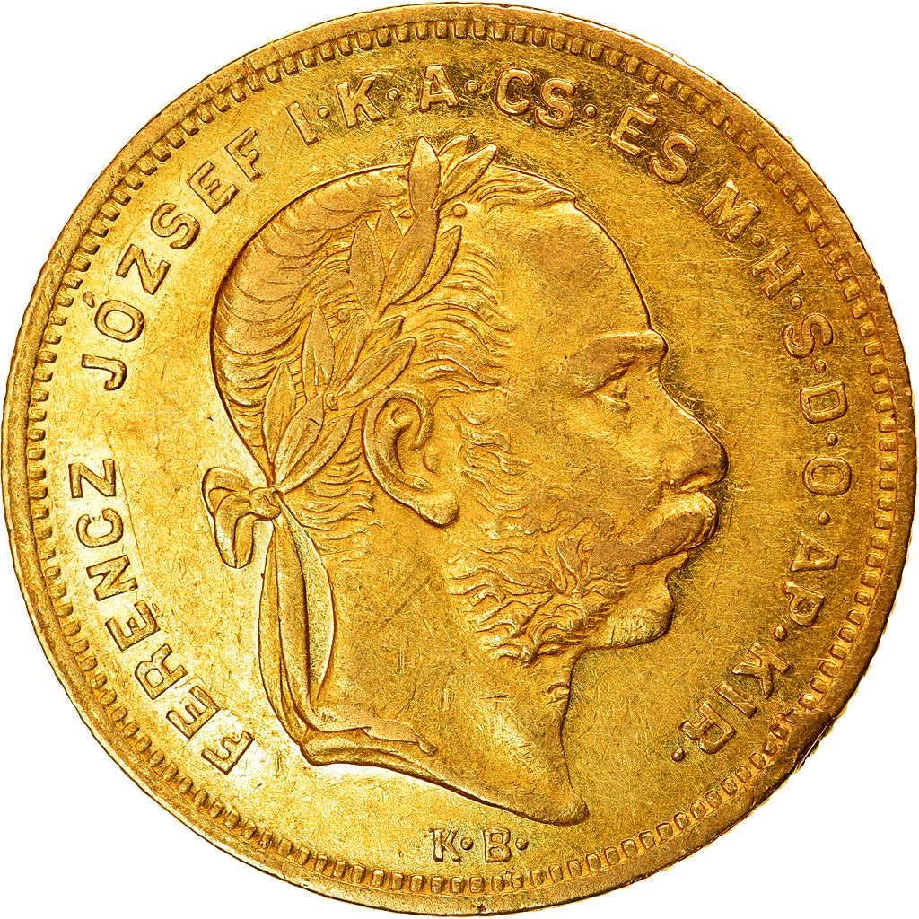 Moneta, Węgry, Franz Joseph I, 8 Forint 20 Francs, 1874, Kremnitz, AU(55-58)