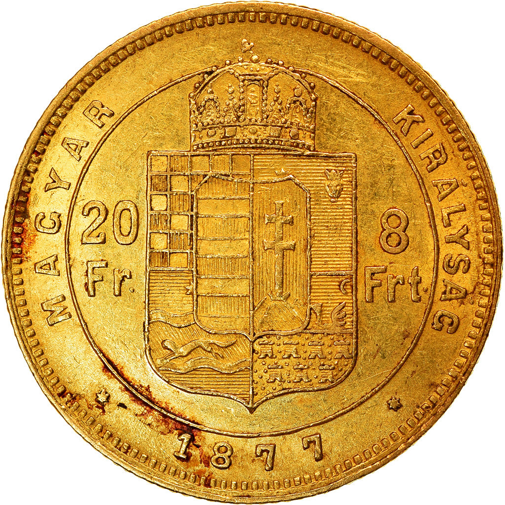 Monnaie, Hongrie, Franz Joseph I, 8 Forint 20 Francs, 1877, Kremnitz, TTB+, Or