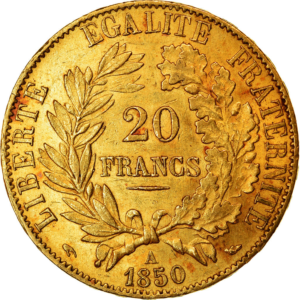 Moeda, França, Cérès, 20 Francs, 1850, Paris, AU(55-58), Dourado, KM:762