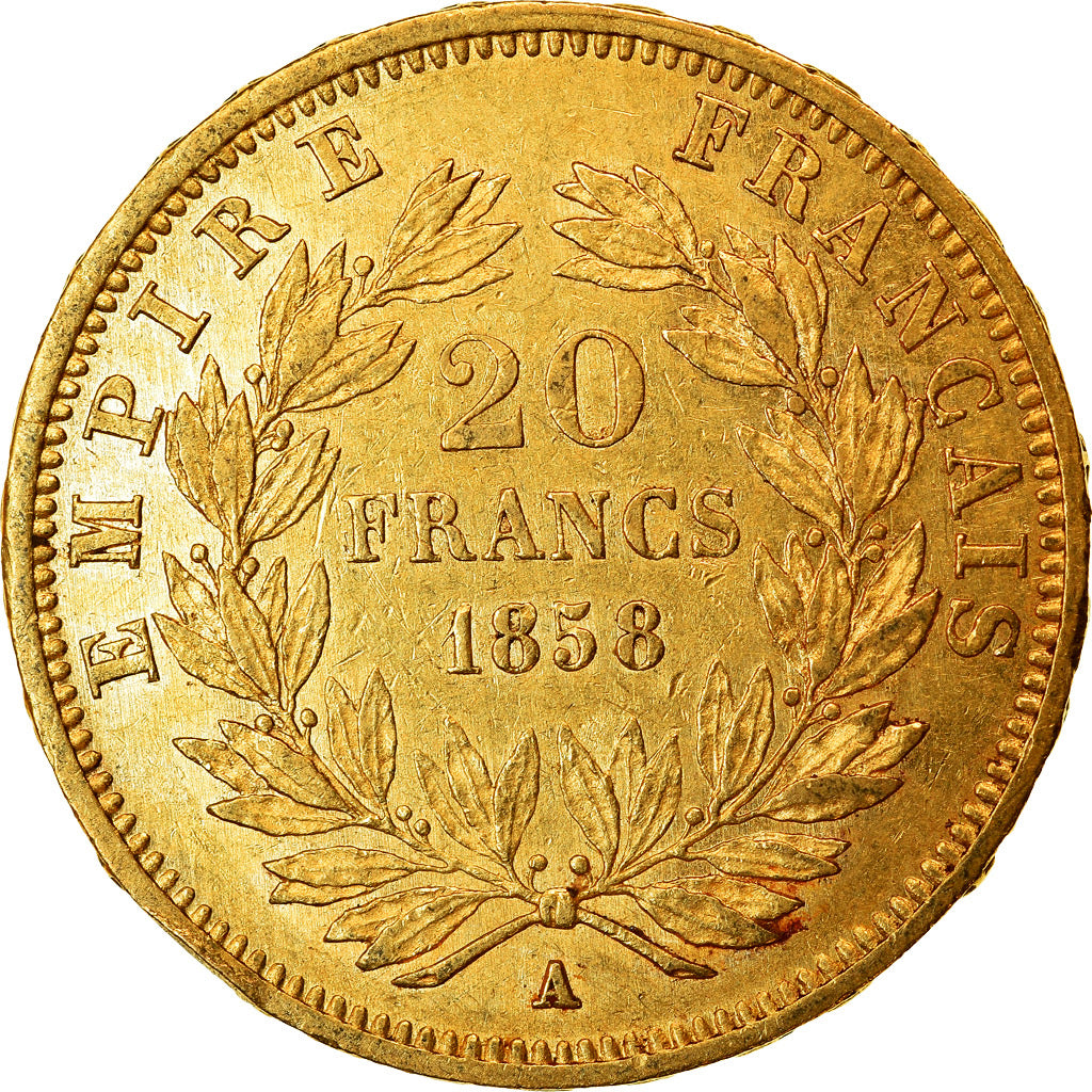 Moneta, Francja, Napoleon III, Napoléon III, 20 Francs, 1858, Paris, EF(40-45)