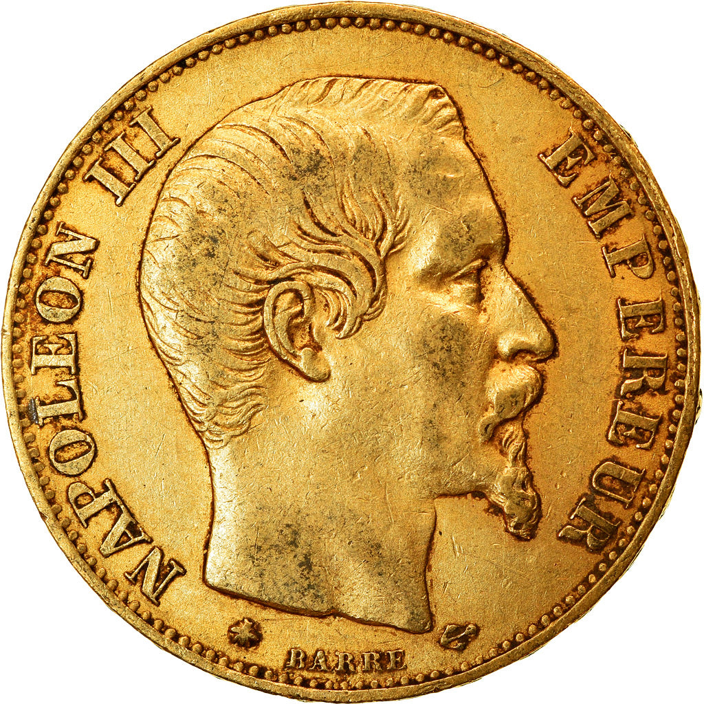 Moneta, Francia, Napoleon III, 20 Francs, 1860, Strasbourg, BB, Oro, KM:781.2