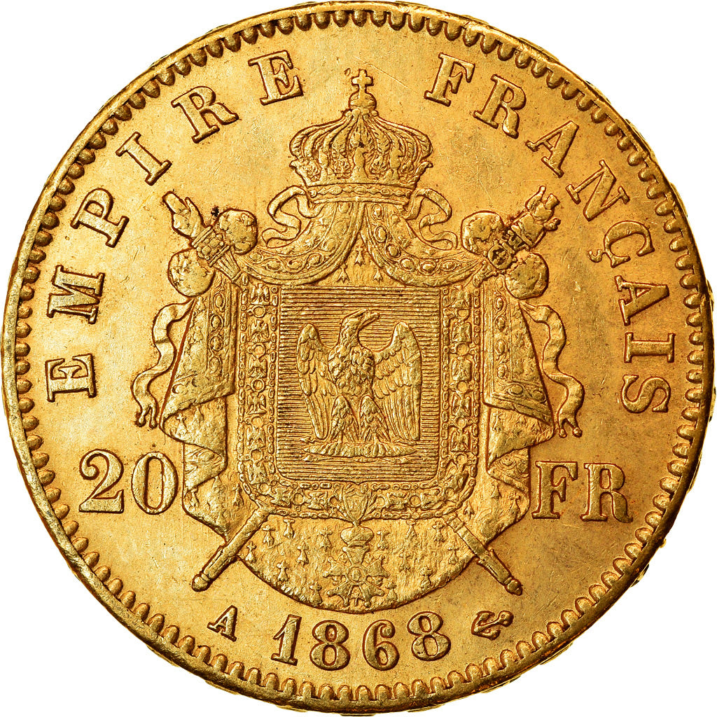 Coin, France, Napoleon III, 20 Francs, 1868, Paris, AU(50-53), Gold, KM 801.1