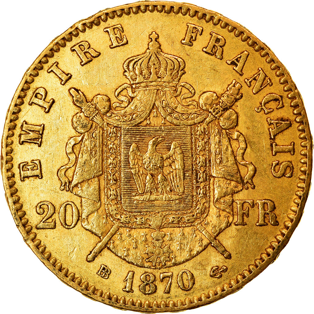 Munten, Frankrijk, Napoleon III, Napoléon III, 20 Francs, 1870, Paris, ZF+
