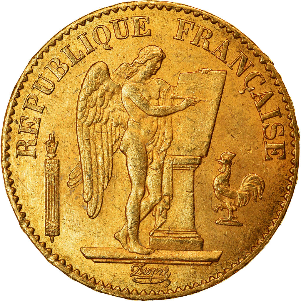 Moeda, França, Génie, 20 Francs, 1876, Paris, AU(50-53), Dourado, KM:825