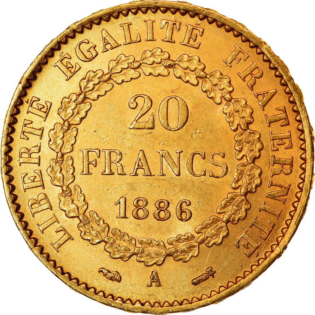 Moneta, Francja, Génie, 20 Francs, 1886, Paris, AU(55-58), Złoto, KM:825