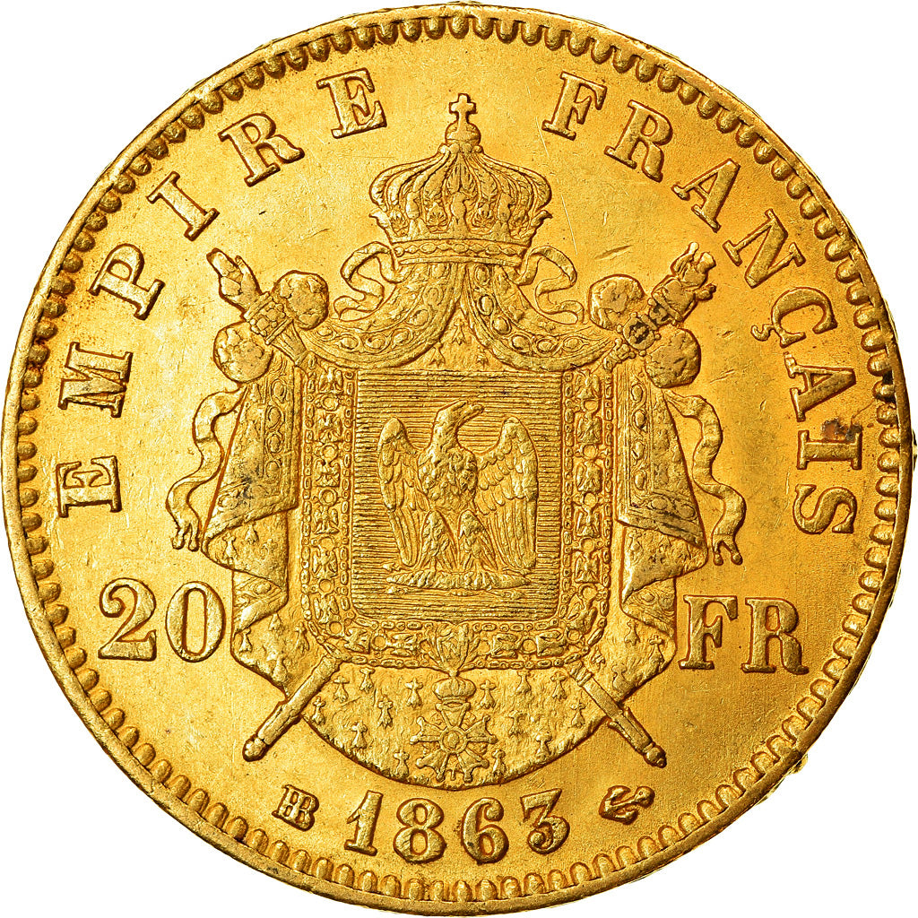 Moneta, Francja, Napoleon III, Napoléon III, 20 Francs, 1863, Strasbourg