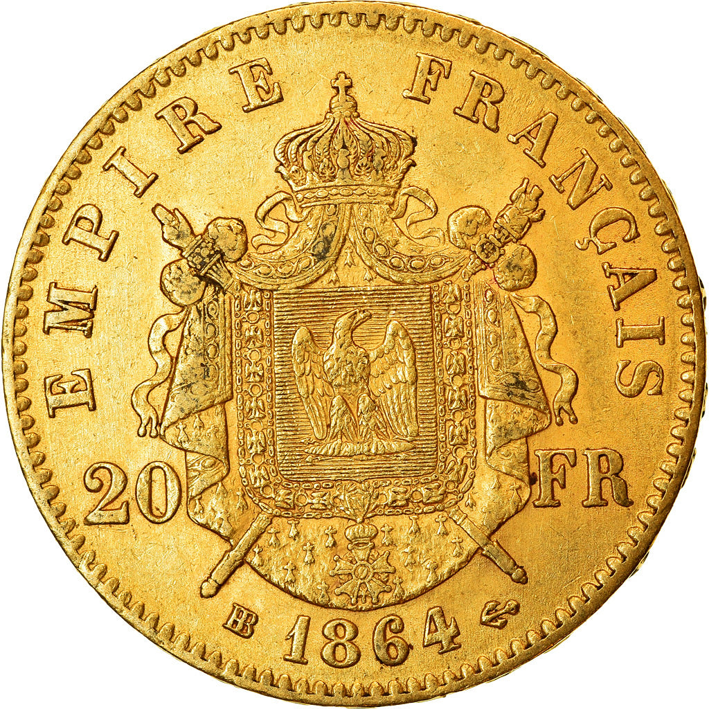 Coin, France, Napoleon III, 20 Francs, 1864, Strasbourg, AU(55-58), Gold