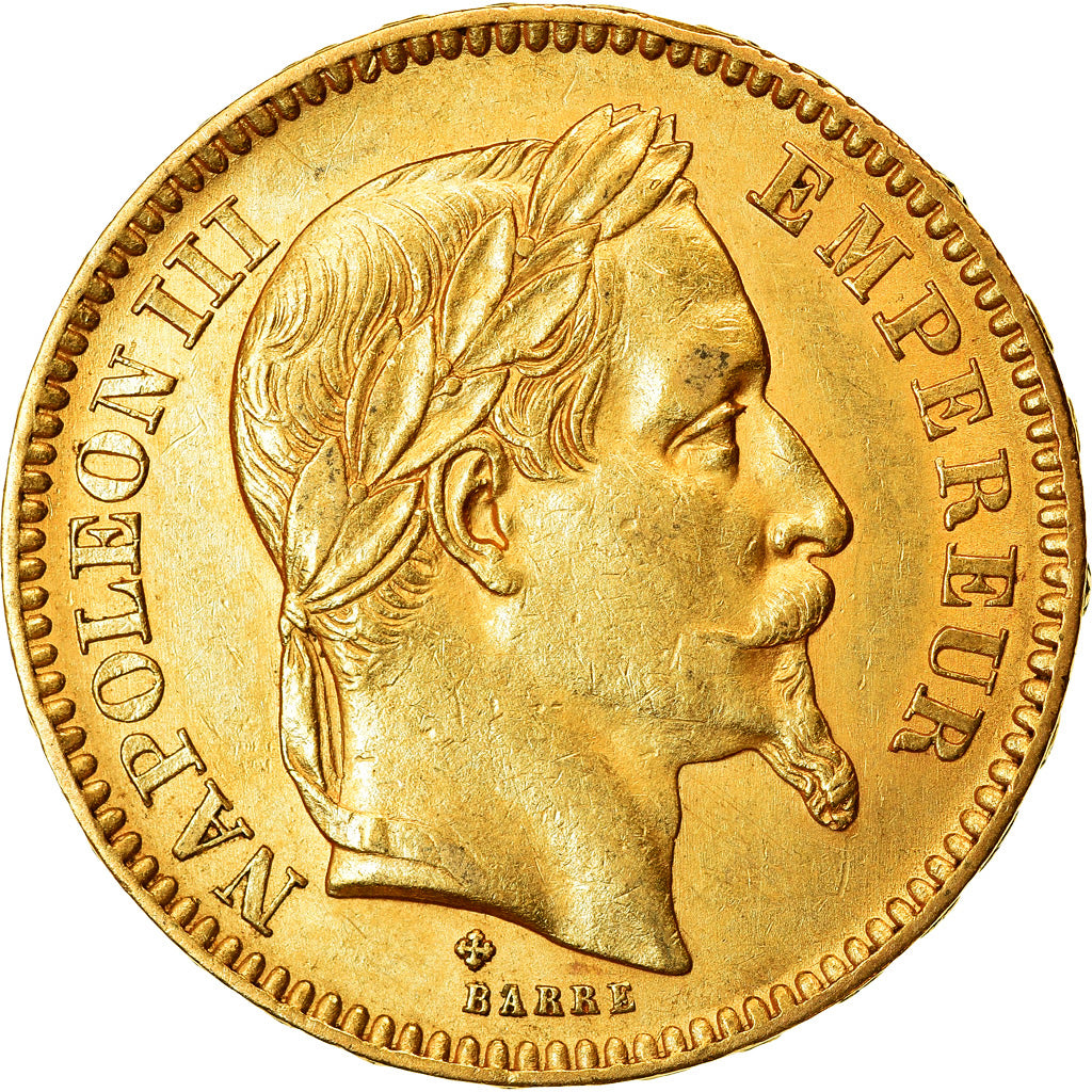 Moeda, França, Napoleon III, 20 Francs, 1865, Strasbourg, AU(55-58), Dourado