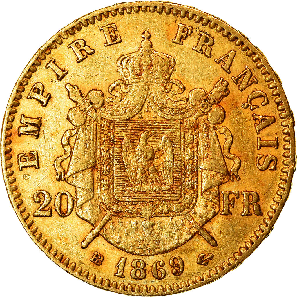 Monnaie, France, Napoleon III, 20 Francs, 1869, Strasbourg, TTB+, Gad 1062