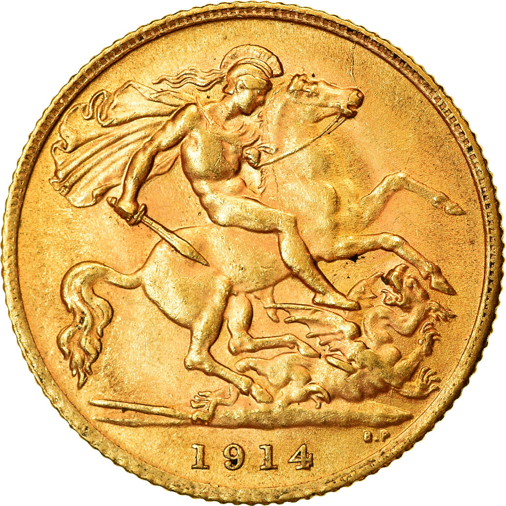 Coin, Great Britain, George V, 1/2 Sovereign, 1914, AU(55-58), Gold, KM:819