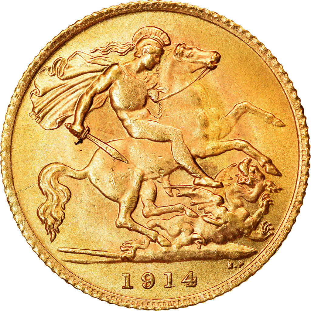 Coin, Great Britain, George V, 1/2 Sovereign, 1914, MS(63), Gold, KM:819
