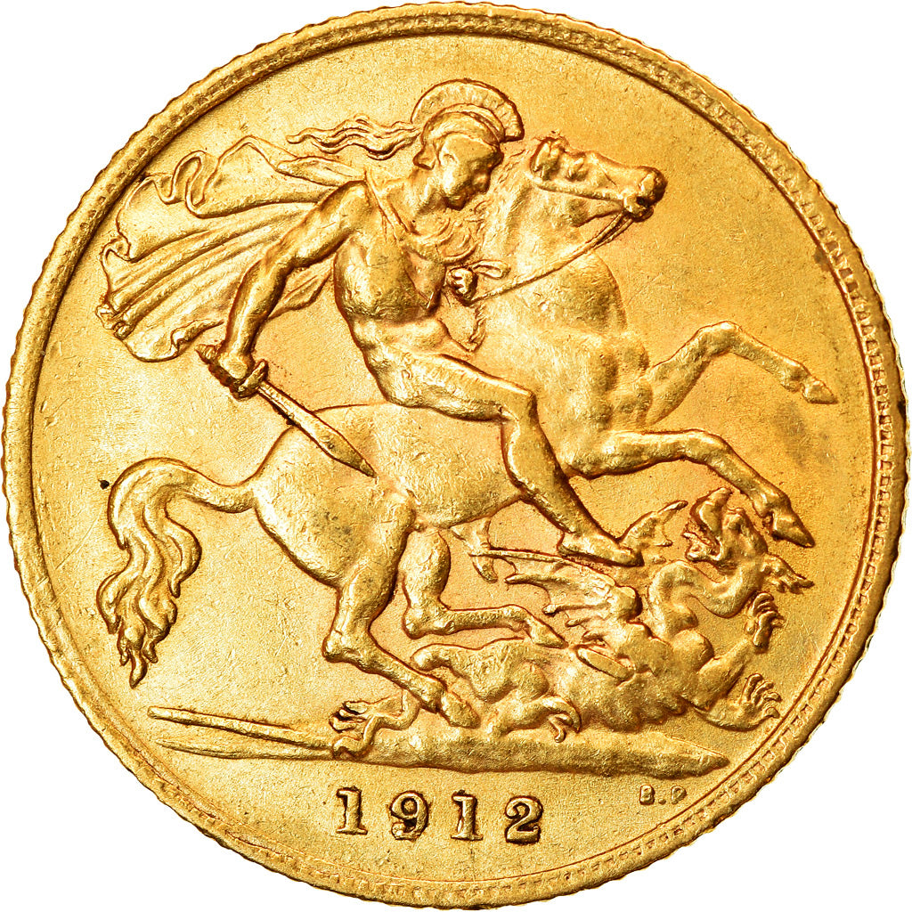Coin, Great Britain, George V, 1/2 Sovereign, 1912, London, AU(55-58), Gold