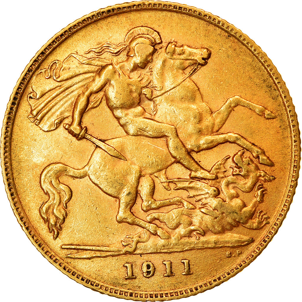 Coin, Great Britain, George V, 1/2 Sovereign, 1911, MS(60-62), Gold, KM:819