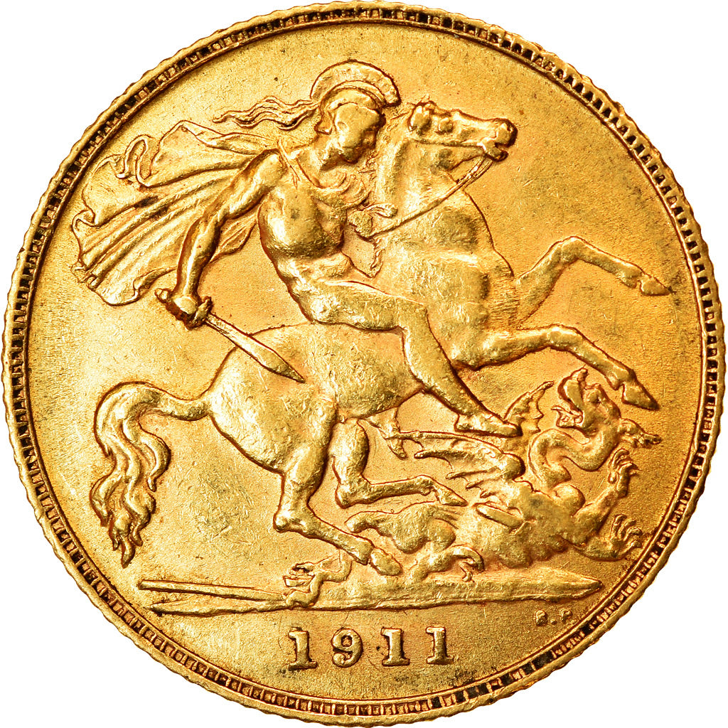 Coin, Great Britain, George V, 1/2 Sovereign, 1911, MS(60-62), Gold, KM:819