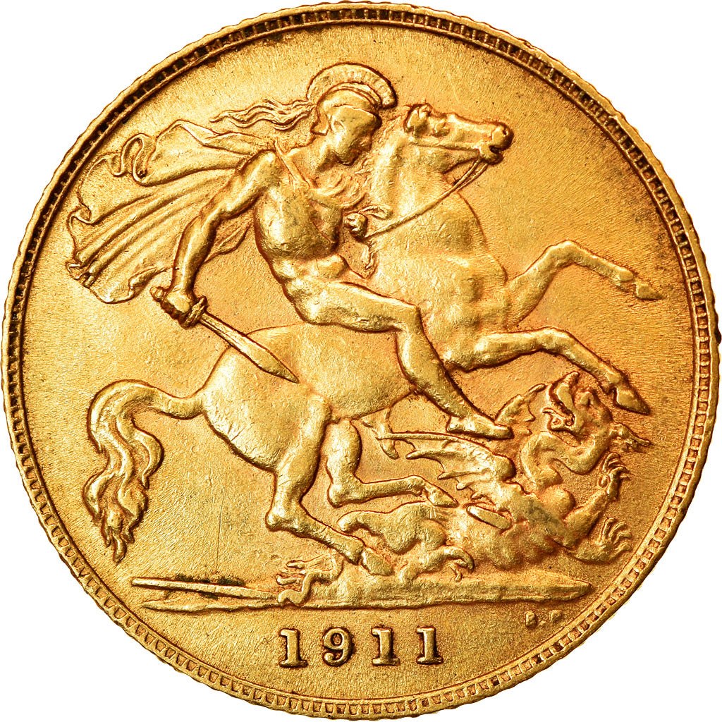 Coin, Great Britain, George V, 1/2 Sovereign, 1911, MS(60-62), Gold, KM:819